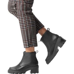 Sorel Brex Boot Front Zip Black Leather Ankle Lug Sole Boots NL5127-010 W 8.5